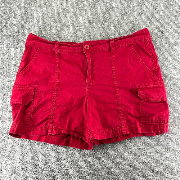 St Johns Bay Cargo Shorts Red Womens Mid Rise Size 12 - Picture 1 of 7